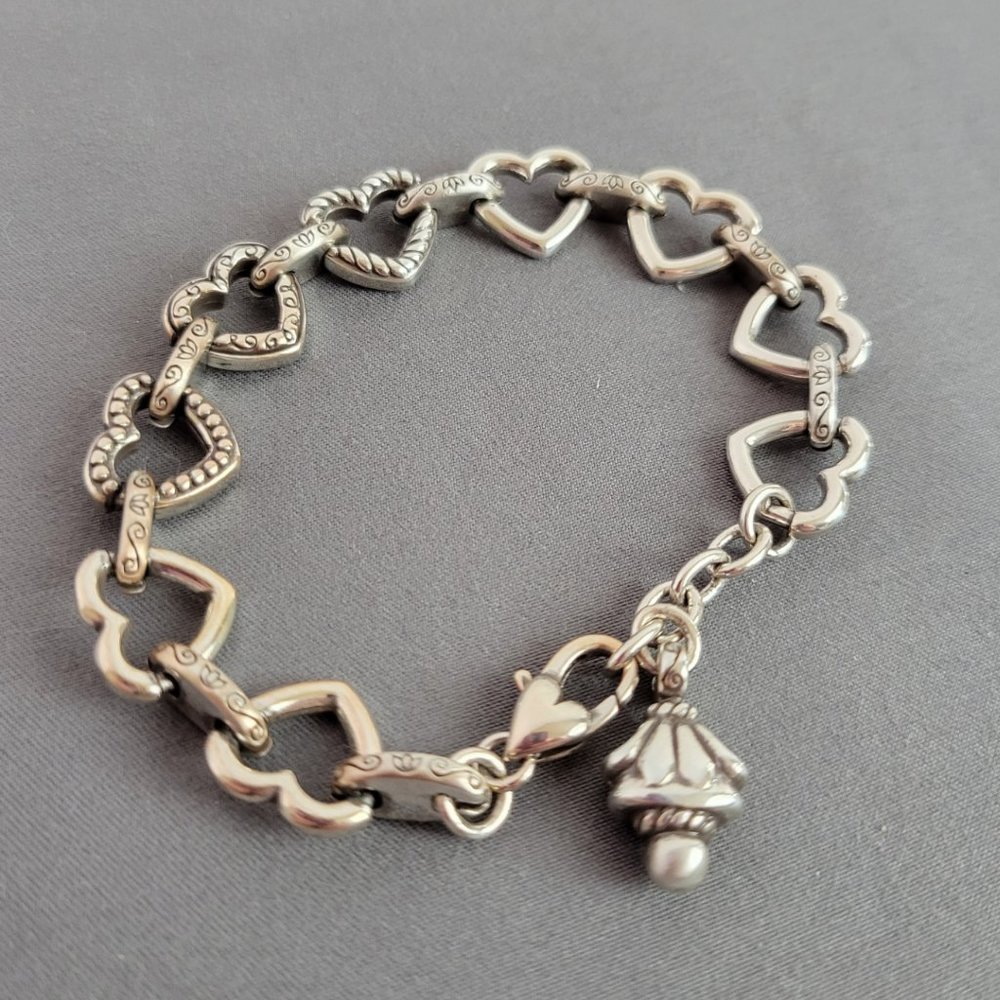 Chunky Silver Tone Linked Hearts Bracelet - Picture 3 of 7